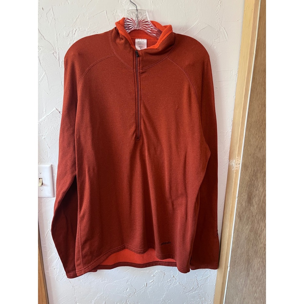 Patagonia Mens R1 Daily 1/4 Zip Pullover Burnt Orange Rust Grid Fleece  M‎